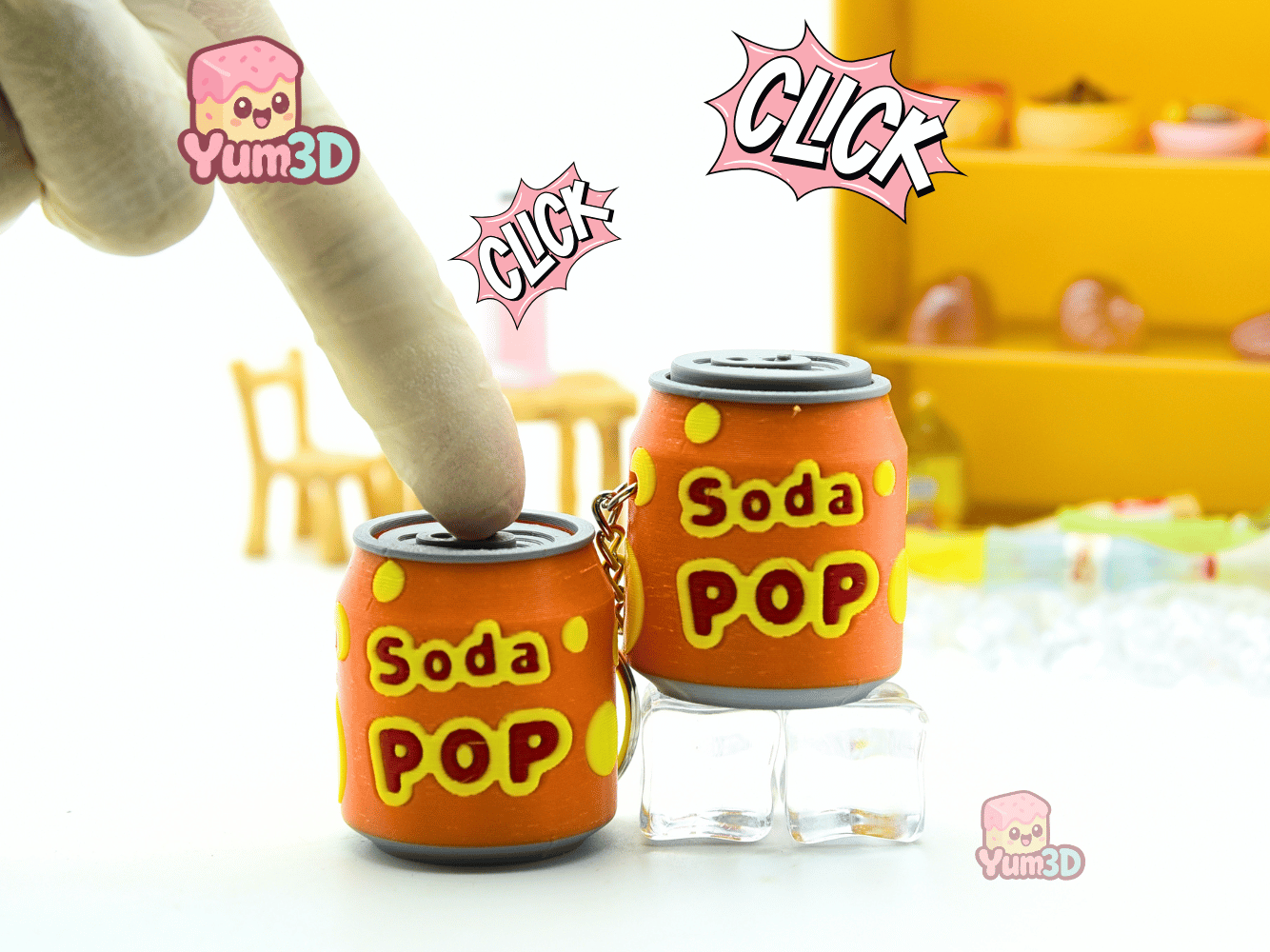 🥫 Yum3D Soda Pop Can Fidget Clicker Keychain - Cute Backpack